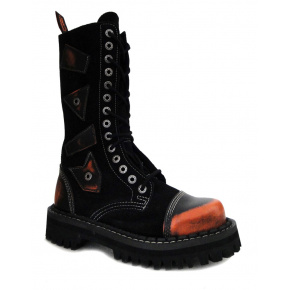 leather shoes KMM 14 holes black/orange combined