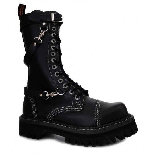 leather shoes KMM 14 holes black with buckles